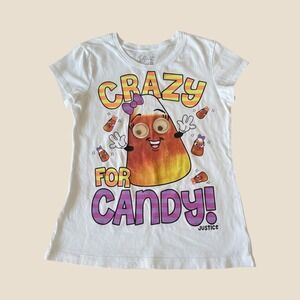 Y2K Justice White Crazy For Candy Corn Graphic Baby Tee Googly Eyes #16